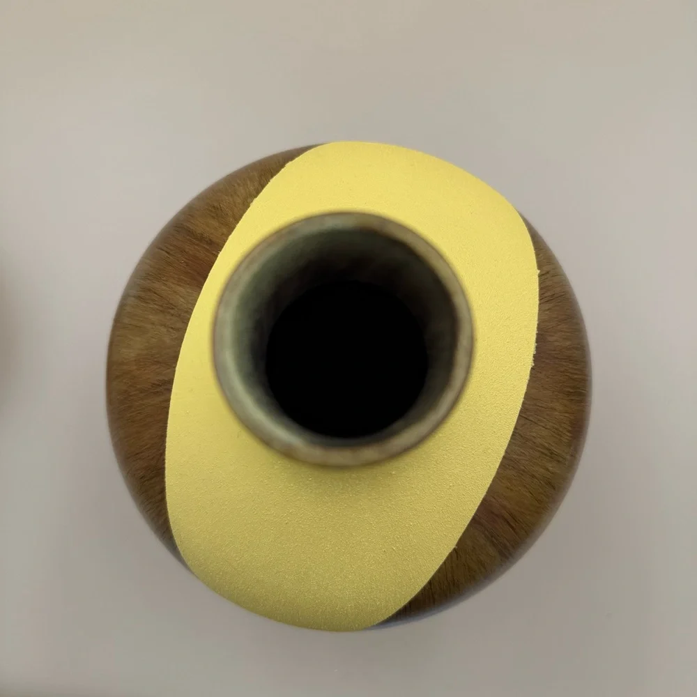 Modern Wood Vase with Yellow Geometric Mid-Century Modern Style Inspired Design